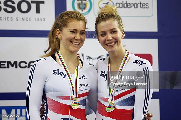 Jessica Varnish and Rebecca James of Great Britain took the bronze medal in the Women's Team Sprint during day one of the 2014 UCI Track Cycling...