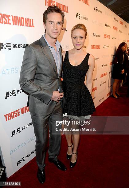 Actors James D'Arcy and Chloe Sevigny attend A&E's "Bates Motel" and "Those Who Kill" Premiere Party at Warwick on February 26, 2014 in Hollywood,...