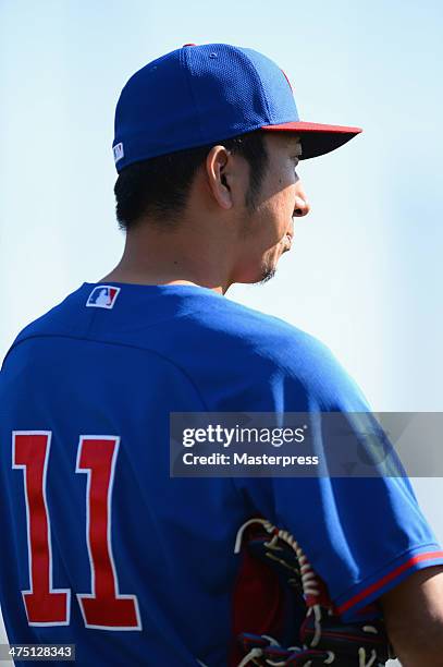 Kyuji Fujikawa of Chicago Cubs during the Chicago Cubs spring training on February 26, 2014 in Mesa, Arizona.