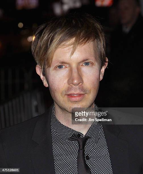 Musician Beck Hansen attends the "The Grand Budapest Hotel" New York Premiere at Alice Tully Hall on February 26, 2014 in New York City.