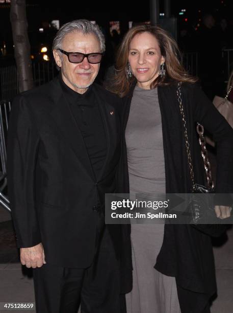 Actor Harvey Keitel and wife Daphna Kastner attend the "The Grand Budapest Hotel" New York Premiere at Alice Tully Hall on February 26, 2014 in New...
