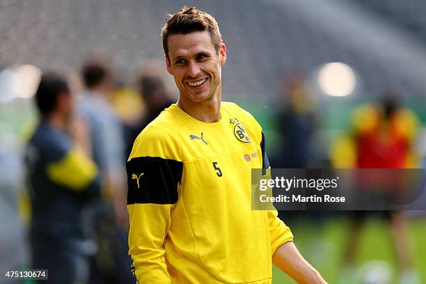 Sebastian Kehl of Borussia Dortmund looks on during the DFB Cup Final 2015 training session at Olympiastadion on May 29, 2015 in Berlin, Germany.