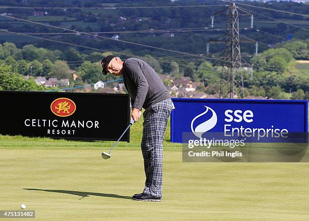 Mike Harwood of Australia in action during the first round of the SSE Enterprise Wales Senior Open played on the Roman Road Course, Celtic Manor...