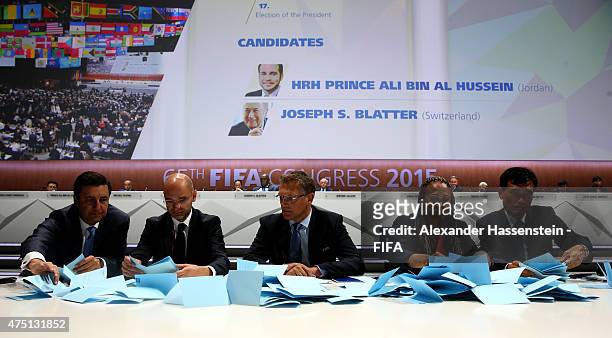 Secretary General Jerome Valcke of France oversees the counting of the votes during the 65th FIFA Congress at the Hallenstadion on May 29, 2015 in...