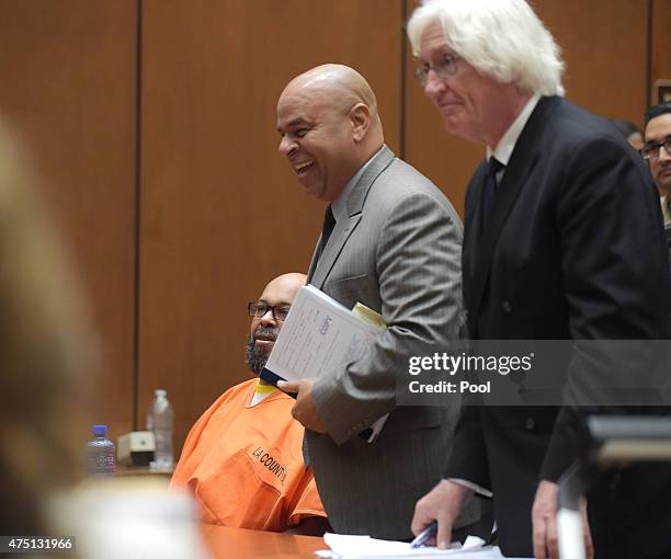 Marion 'Suge' Knight makes a court appearance with his lawyers Matthew P Fletcher and Thomas Mesereau, in a motion to dismiss murder charges at...