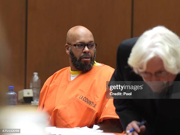 Marion 'Suge' Knight makes a court appearance with his lawyer Thomas Mesereau, in a motion to dismiss murder charges at Criminal Courts Building on...