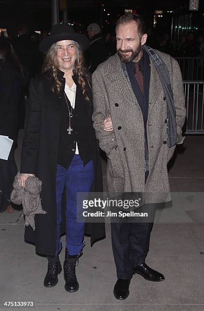 Singer/songwriter Patti Smith and actor Ralph Fiennes attend the "The Grand Budapest Hotel" New York Premiere at Alice Tully Hall on February 26,...