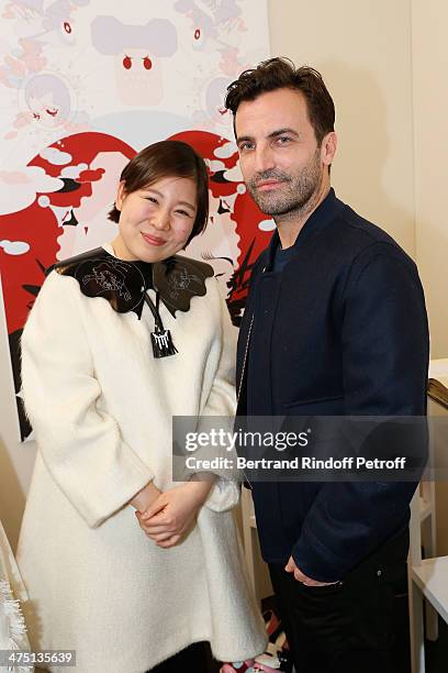 Designer Minju Kim and Nicolas Ghesquiere, new creative director of Louis Vuitton attend LVMH Prize Semi-Finalists Designers Cocktail Party on...