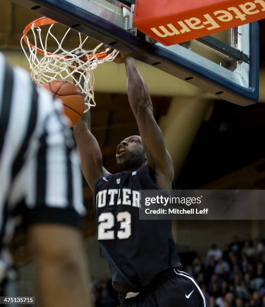 Forward Khyle Marshall of the Butler Bulldogs dunks the ball against the Villanova Wildcats on February 26, 2014 at the Pavilion in Villanova,...