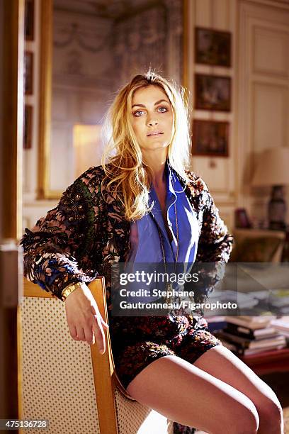 Actress Laure de Clermont-Tonnerre is photographed for Madame Figaro on March 24, 2015 in Paris, France. Jacket, shirt and shorts , necklaces and...