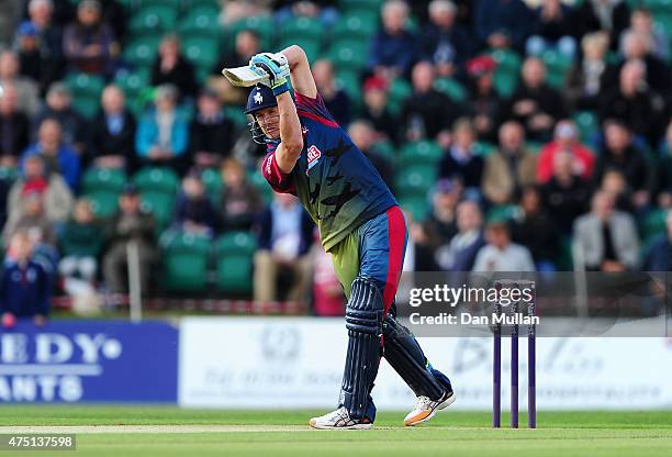 Joe Denly of Kent Spitfires bats during the NatWest T20 Blast match between Kent and Surrey at The County Ground on May 29, 2015 in Beckenham,...