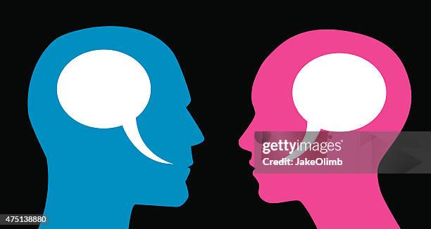 man and woman speech bubbles - woman face silhouette stock illustrations