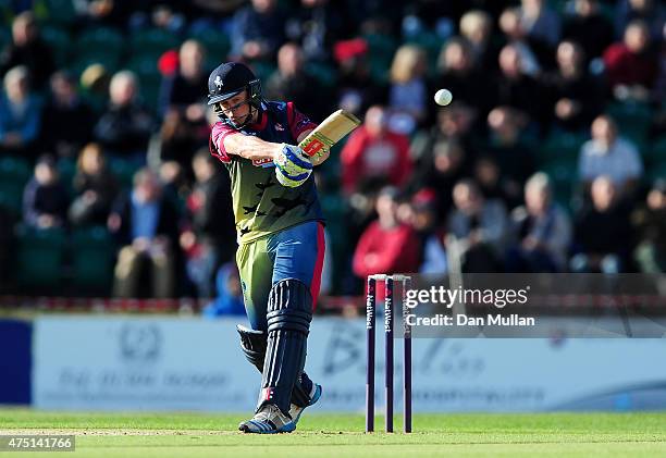 Fabian Cowdrey of Kent Spitfires bats during the NatWest T20 Blast match between Kent and Surrey at The County Ground on May 29, 2015 in Beckenham,...