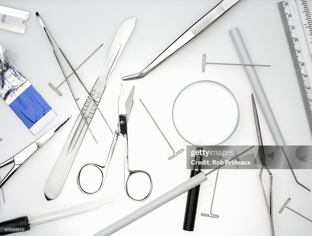 Still life with objects to collect forensic evidence