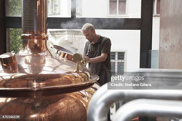 man working at brewery - brewers stock pictures, royalty-free photos & images