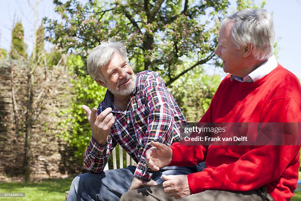 Two senior male friends talking