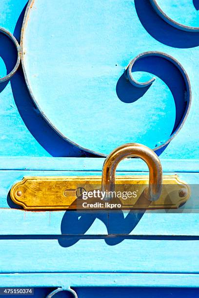 blue metal rusty  brown    morocco in   wood  facade home and