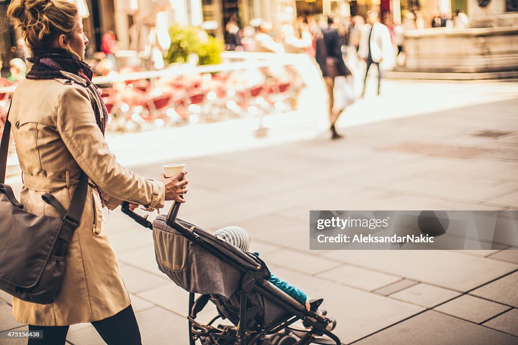 Urban mom with a buggy