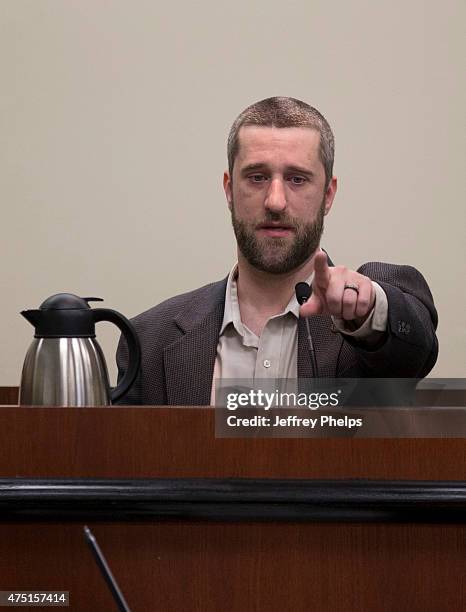 Dustin Diamond testifies in the courtroom during his trial in the Ozaukee County Courthouse May 29, 2015 in Port Washington, Wisconsin. Diamond, best...