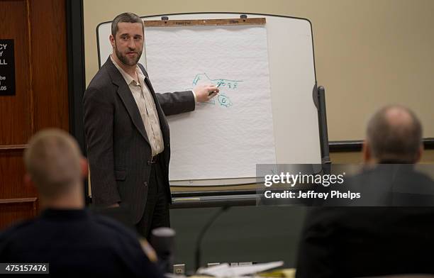 Dustin Diamond testifies in the courtroom during his trial in the Ozaukee County Courthouse May 29, 2015 in Port Washington, Wisconsin. Diamond, best...