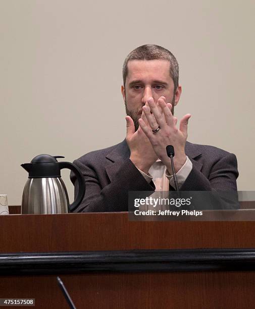 Dustin Diamond testifies in the courtroom during his trial in the Ozaukee County Courthouse May 29, 2015 in Port Washington, Wisconsin. Diamond, best...