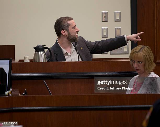 Dustin Diamond testifies in the courtroom during his trial in the Ozaukee County Courthouse May 29, 2015 in Port Washington, Wisconsin. Diamond, best...