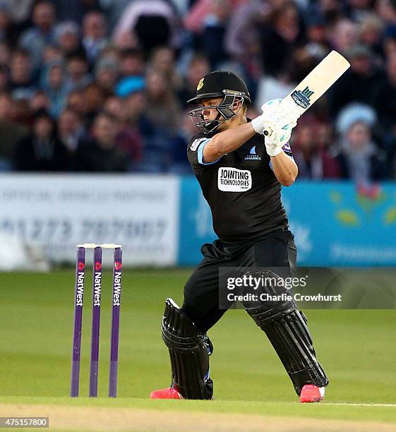 Craig Cachopa of Sussex hits out during the Natwest T20 Blast match between Sussex and Middlesex at The BrightonandHoveJobs.com County Ground on May...