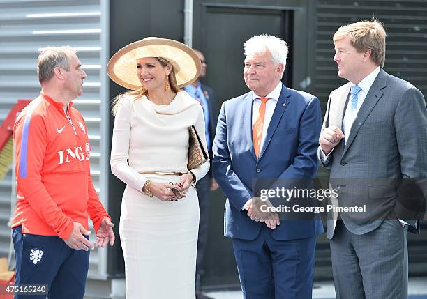 Dutch Womens soccor coach Roger Reijners, Queen Maxima of the Netherlands, Hans Spierings and King Willem-Alexander of the Netherlands visit the FIFA...