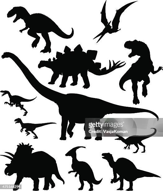 stockillustraties, clipart, cartoons en iconen met dinosaurus set - silhouettes - herbivorous