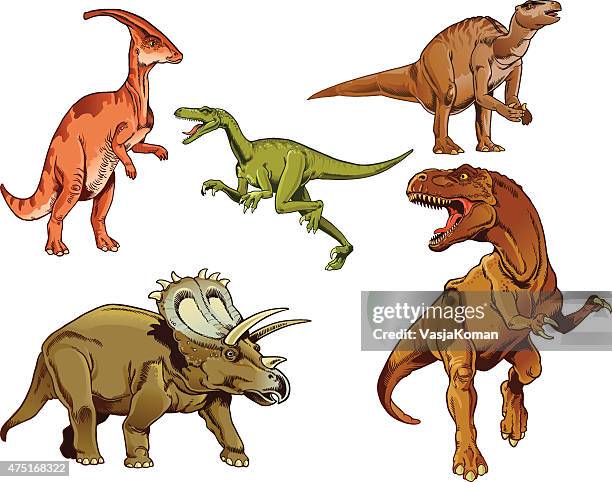 illustrazioni stock, clip art, cartoni animati e icone di tendenza di dinosaurus set-immagini a colori - dinosauri