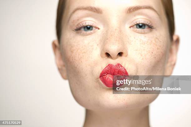 young woman puckering lips, portrait - puckering 個照片及圖片檔