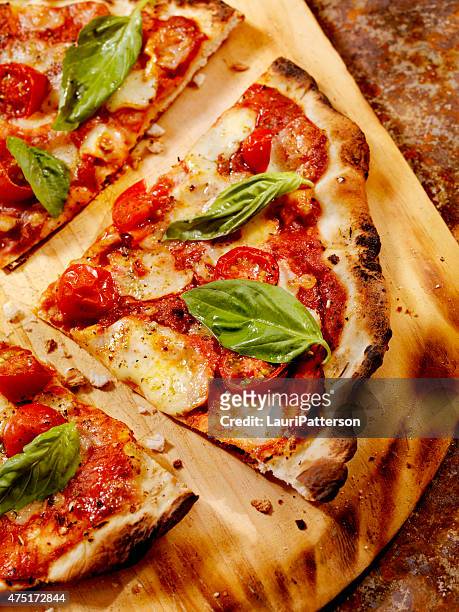 oven pizza oven, margherita pizza - rectangle pizza stock pictures, royalty-free photos & images