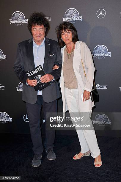 Robert Charlebois and his wife Laurence attend the 'Jurassic World' Photocall at UGC Normandie on May 29, 2015 in Paris, France.