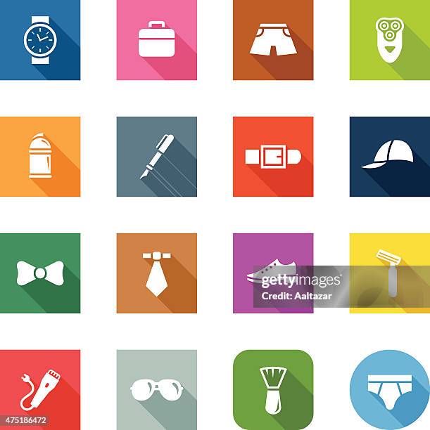 flat icons - man's accessories - flat shoe stock illustrations