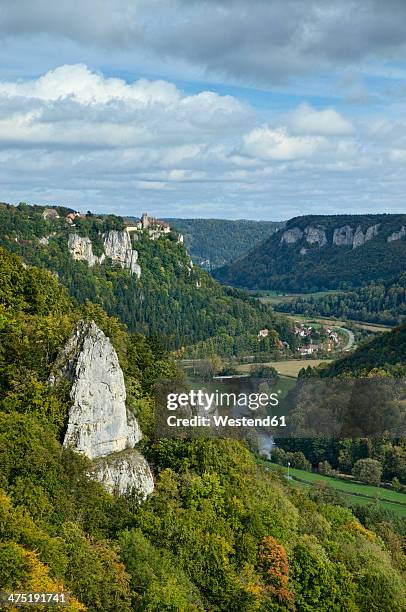 germany, baden wuerttemberg, view from eichfelsen of danube valley - donau vallei stockfoto's en -beelden