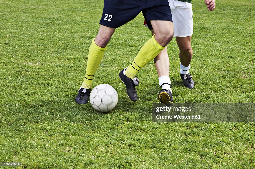 Two soccer players on field