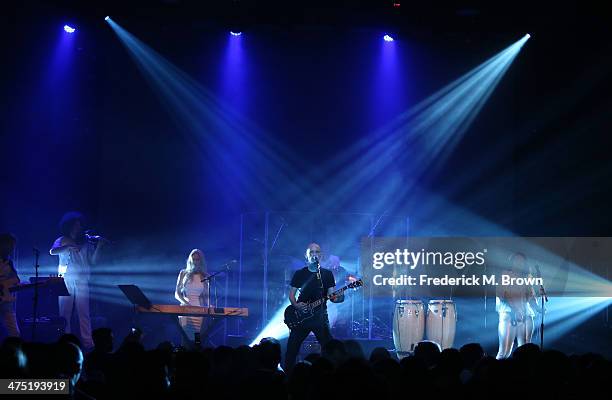 Musician Moby performs at Global Green USA's 11th Annual Pre-Oscar party at Avalon on February 26, 2014 in Hollywood, California.