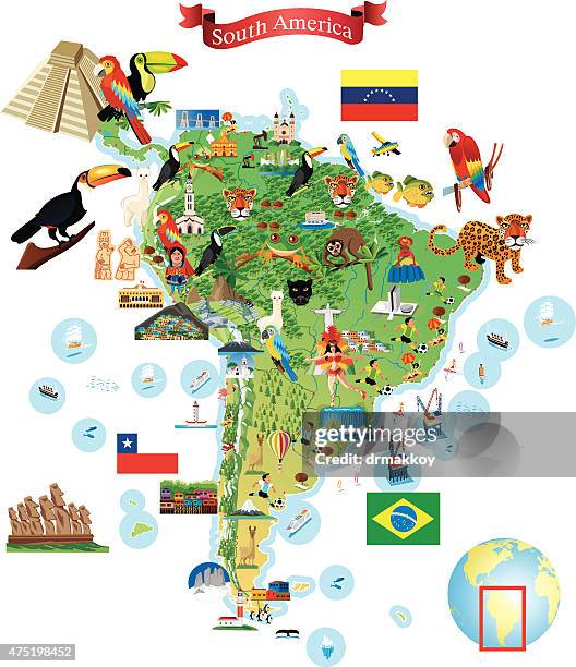 illustrazioni stock, clip art, cartoni animati e icone di tendenza di sud america mappa fumetto - argentina-america-del-sud