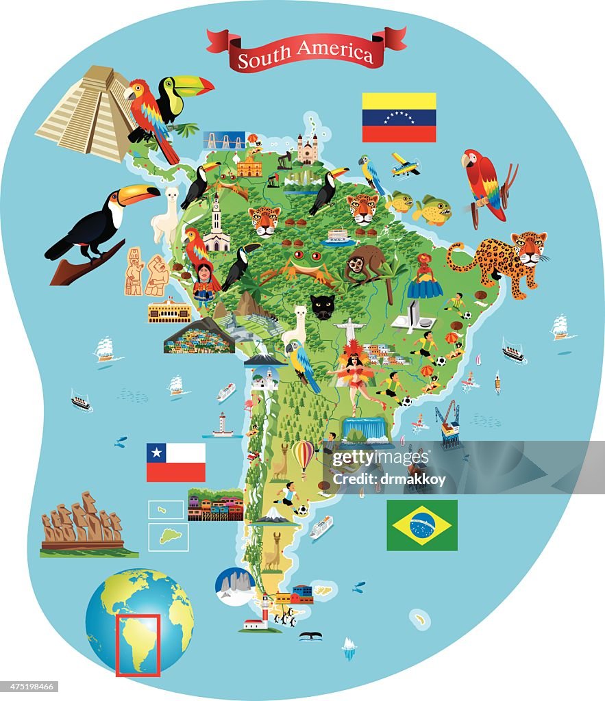 South America Cartoon Map
