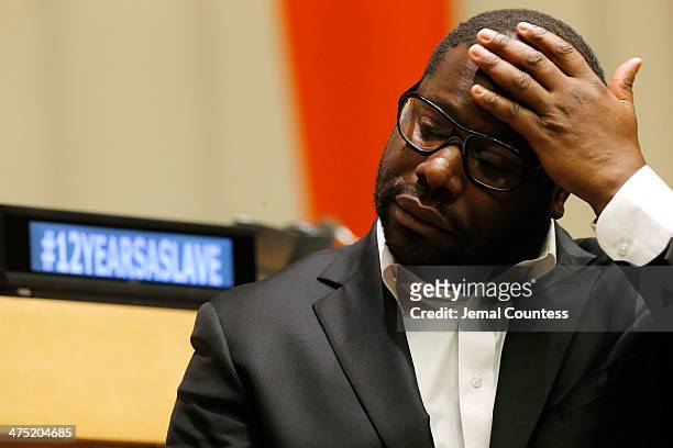 Director Steve McQueen speaks at a Q&A following a special screening of "12 Years A Slave" at the ECOSOC Chamber at the United Nations on February...