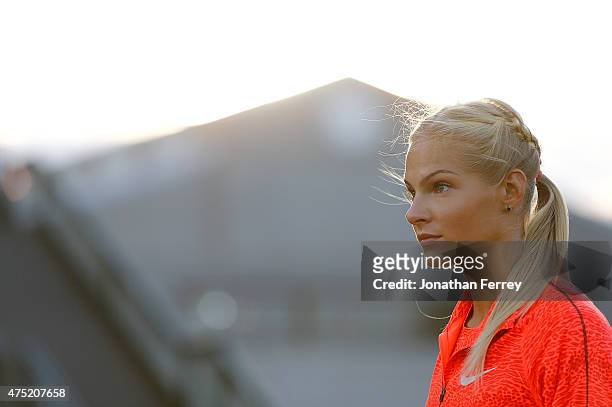 Darya Klishina of Russia warms up before the long jump during Day 1 of the IAAF Diamond League Prefontaine Classic at Hayward Field on May 29, 2015...