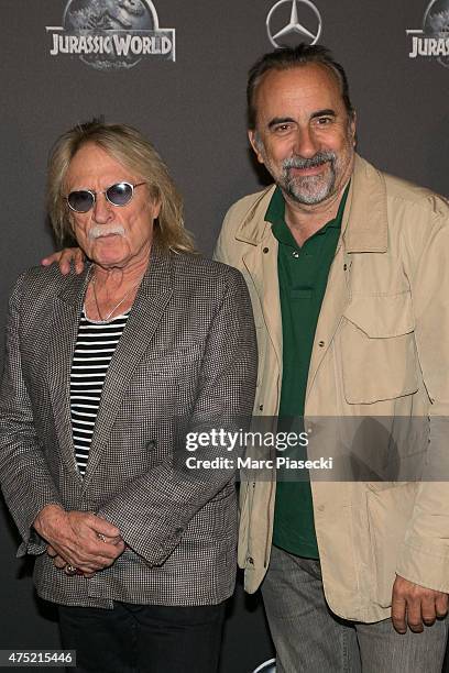 Singer Christophe and actor Antoine Dulery attend the 'Jurassic World' Premiere at Cinema UGC Normandie on May 29, 2015 in Paris, France.