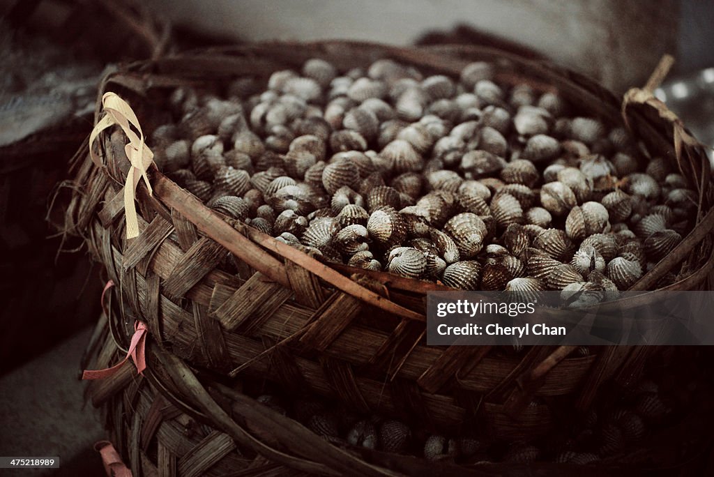 Cockles in woven basket