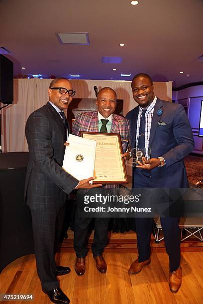 Nelson Boyce, Kevin Liles, and Jameel McClain attend The 56th Anniversary Founders Gala at The Surf Club on May 29 in New Rochelle City.