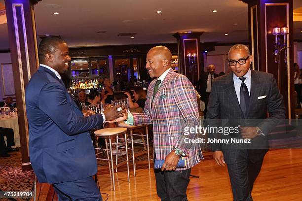Jameel McClain, Kevin Liles, and Nelson Boyce attend The 56th Anniversary Founders Gala at The Surf Club on May 29 in New Rochelle City.