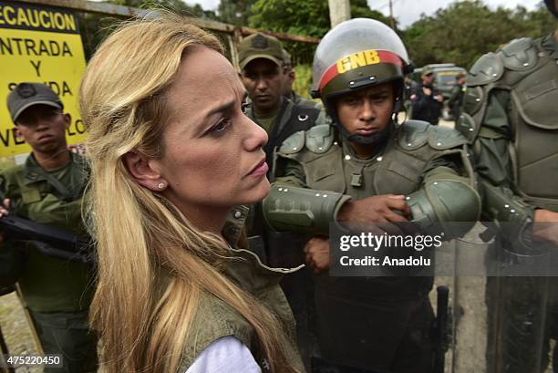 Lilian Tintori wife of imprisioned Leopoldo Lopez stand outside the Ramo Verde prison, attempting to visit the jailed opposition leader , in Los...