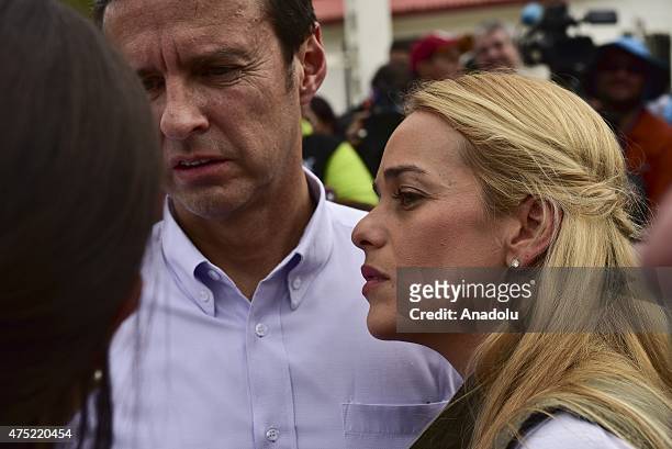 Former president of Bolivia Jorge Quiroga waits with Lilian Tiontori outside of Ramo Verde Military prision in an attempt to visit the jailed...