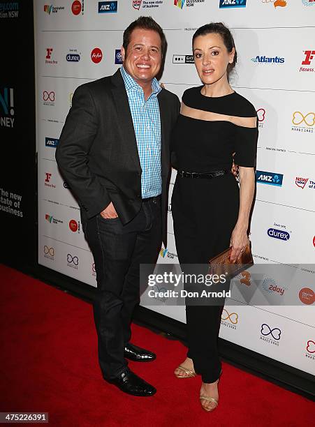 Chas Bono and Tina Arena arrive at the 2014 Sydney Gay & Lesbian Mardi Gras VIP Party on February 27, 2014 in Sydney, Australia.