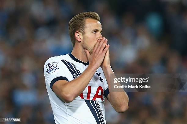 Harry Kane of Tottenham Hotspur reacts after a missed chance during the international friendly match between Sydney FC and Tottenham Spurs at ANZ...