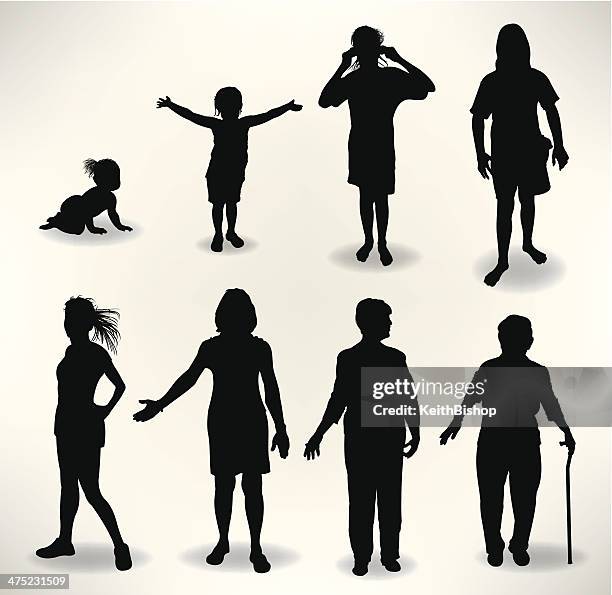 ilustraciones, imágenes clip art, dibujos animados e iconos de stock de mujeres en edad de la evolución humana - family cycle